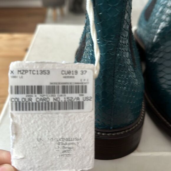 BRUNELLO CUCINELLI Size 37 EU Pull On Chelsea Boots EMERALD PYTHON LEATHER NEW - Picture 10 of 11